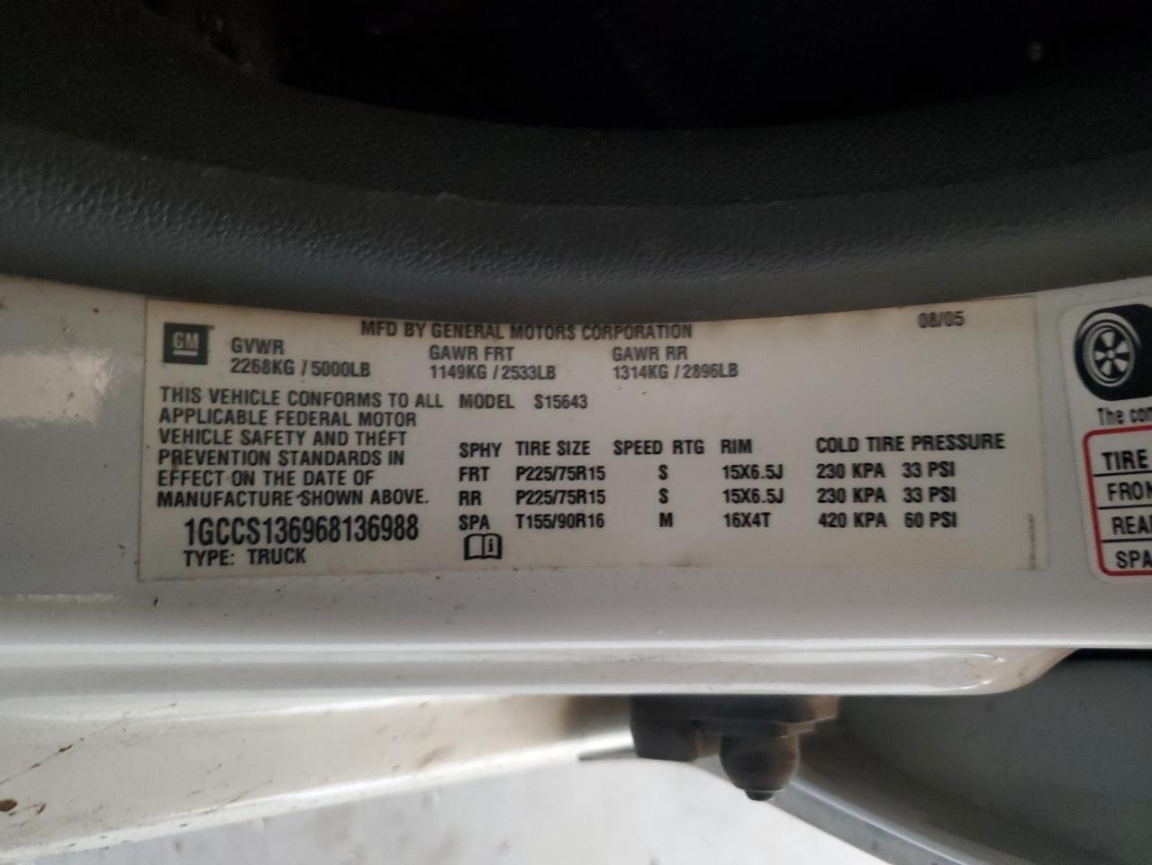1GCCS136968136988 2006 Chevrolet Colorado