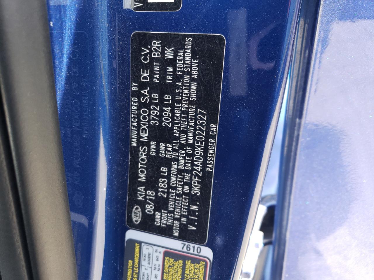 3KPF24AD9KE022327 2019 Kia Forte Fe