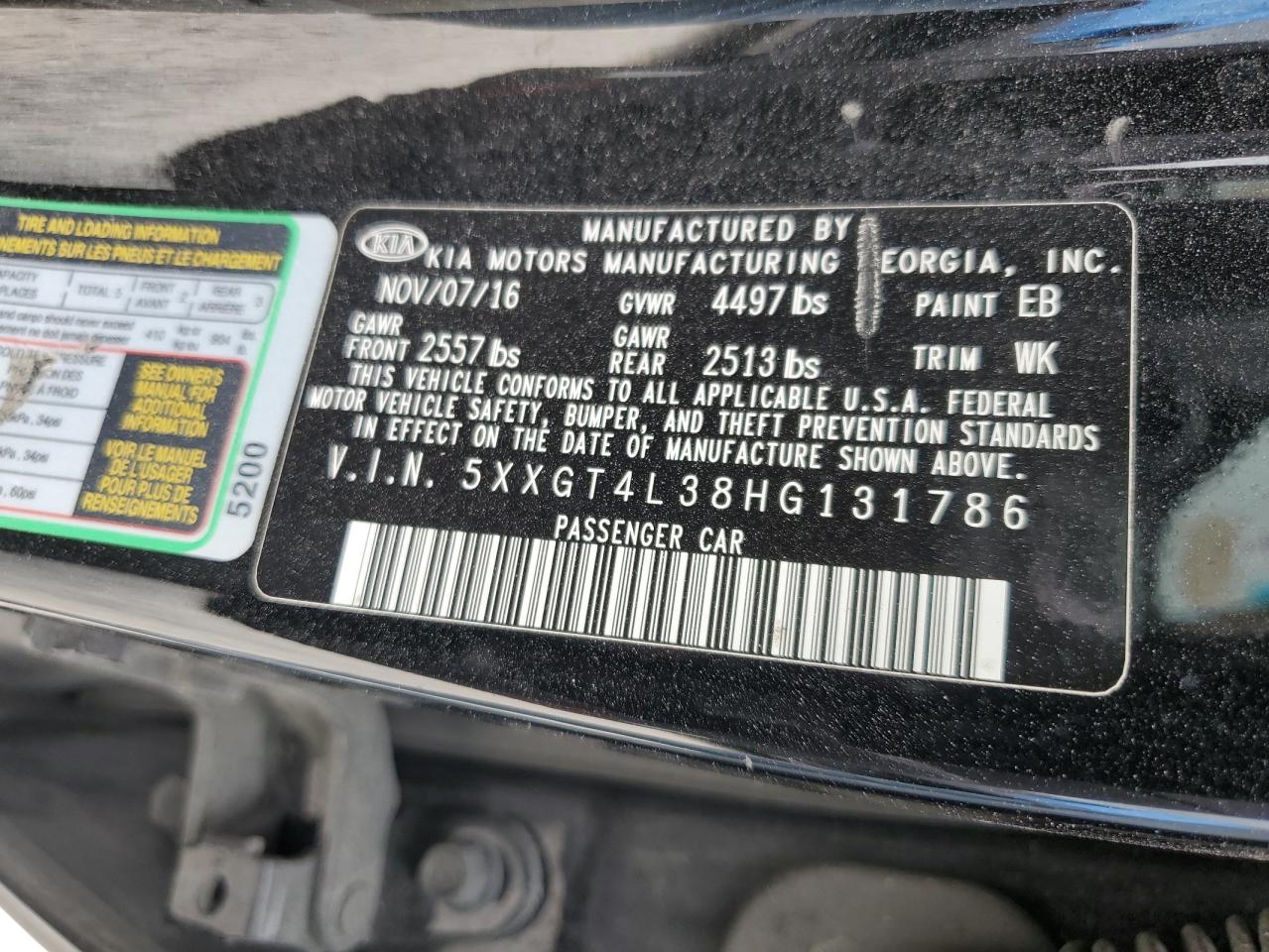 5XXGT4L38HG131786 2017 Kia Optima Lx