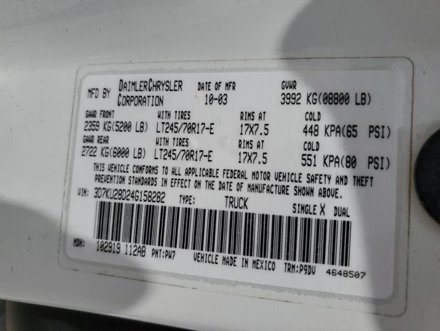 2004 Dodge Ram 2500 St VIN: 3D7KU28D24G158282 Lot: 55092784