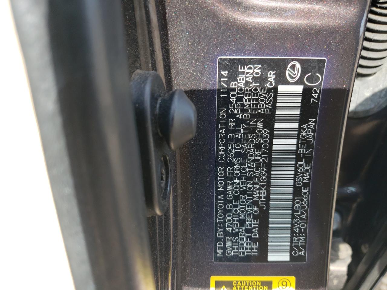 JTHBK1GG9F2170039 2015 Lexus Es 350