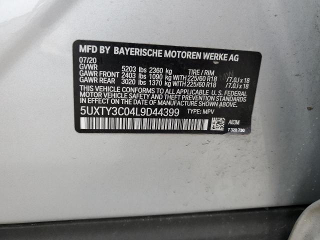 2020 BMW X3 Sdrive30I VIN: 5UXTY3C04L9D44399 Lot: 54644764