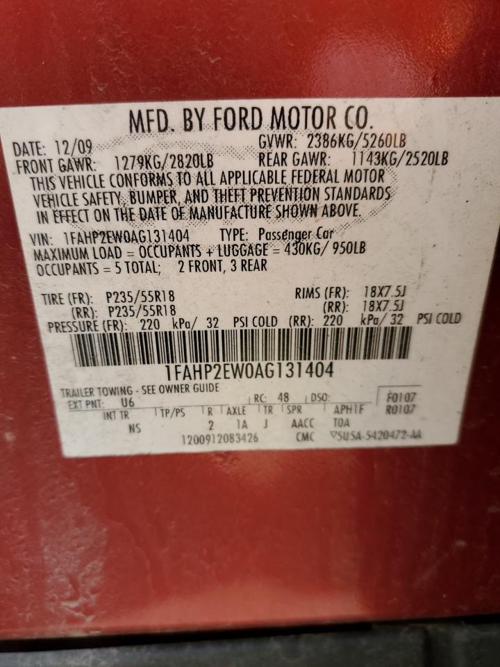 1FAHP2EW0AG131404 2010 Ford Taurus Sel