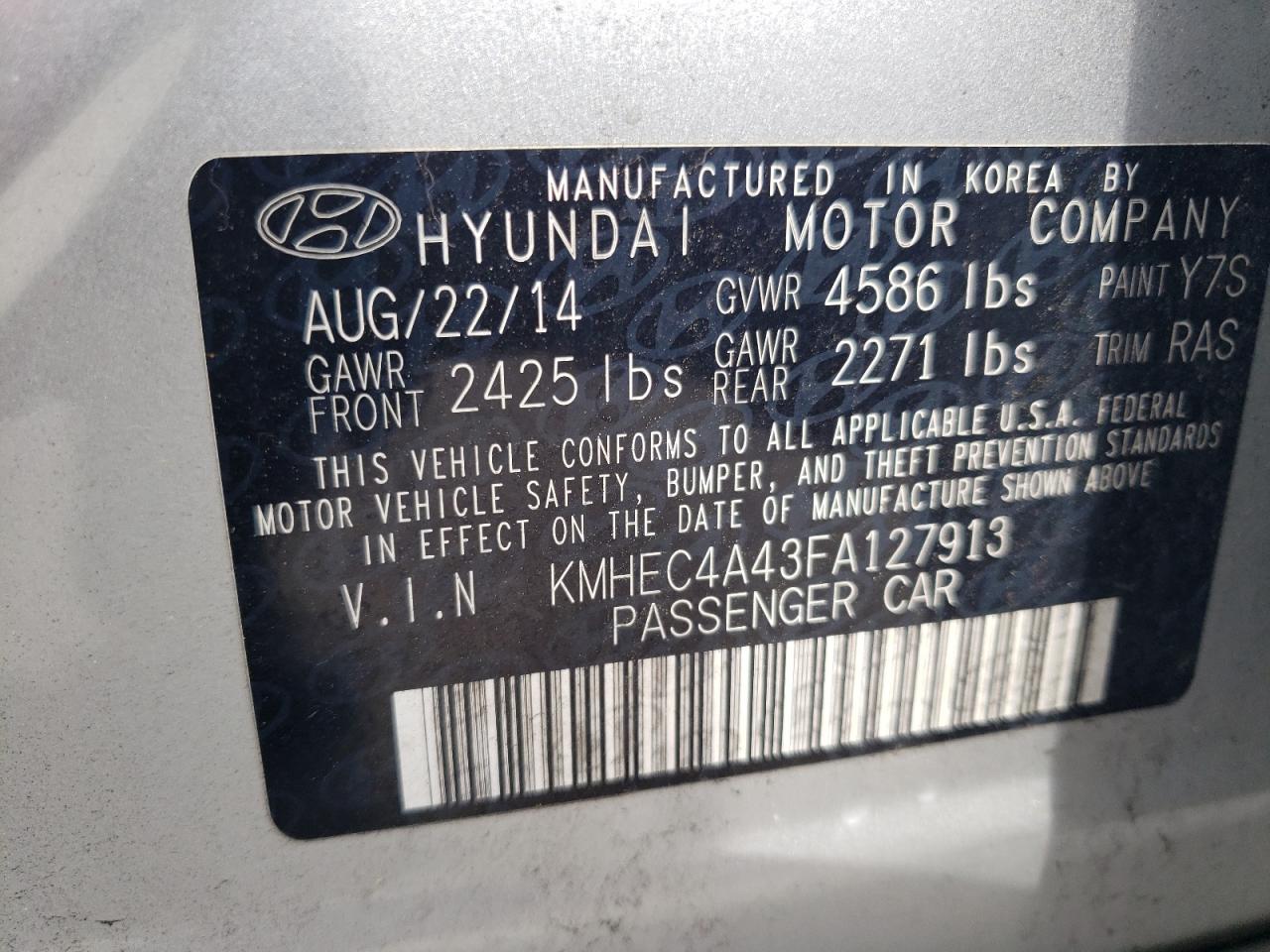 KMHEC4A43FA127913 2015 Hyundai Sonata Hybrid