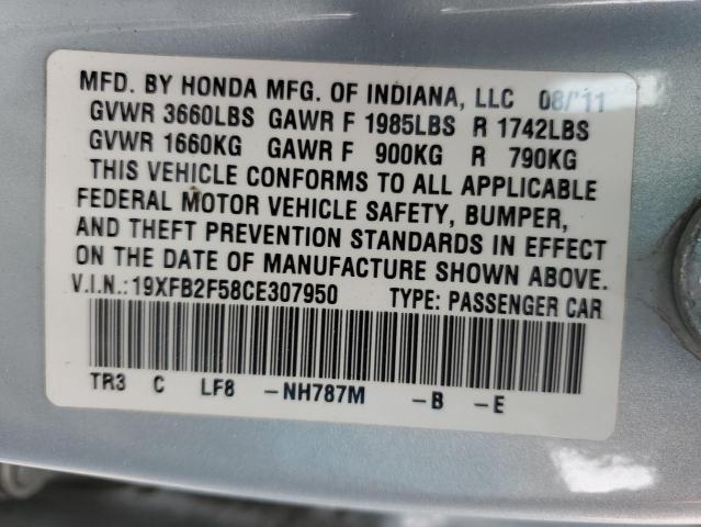 2012 Honda Civic Lx VIN: 19XFB2F58CE307950 Lot: 54576094