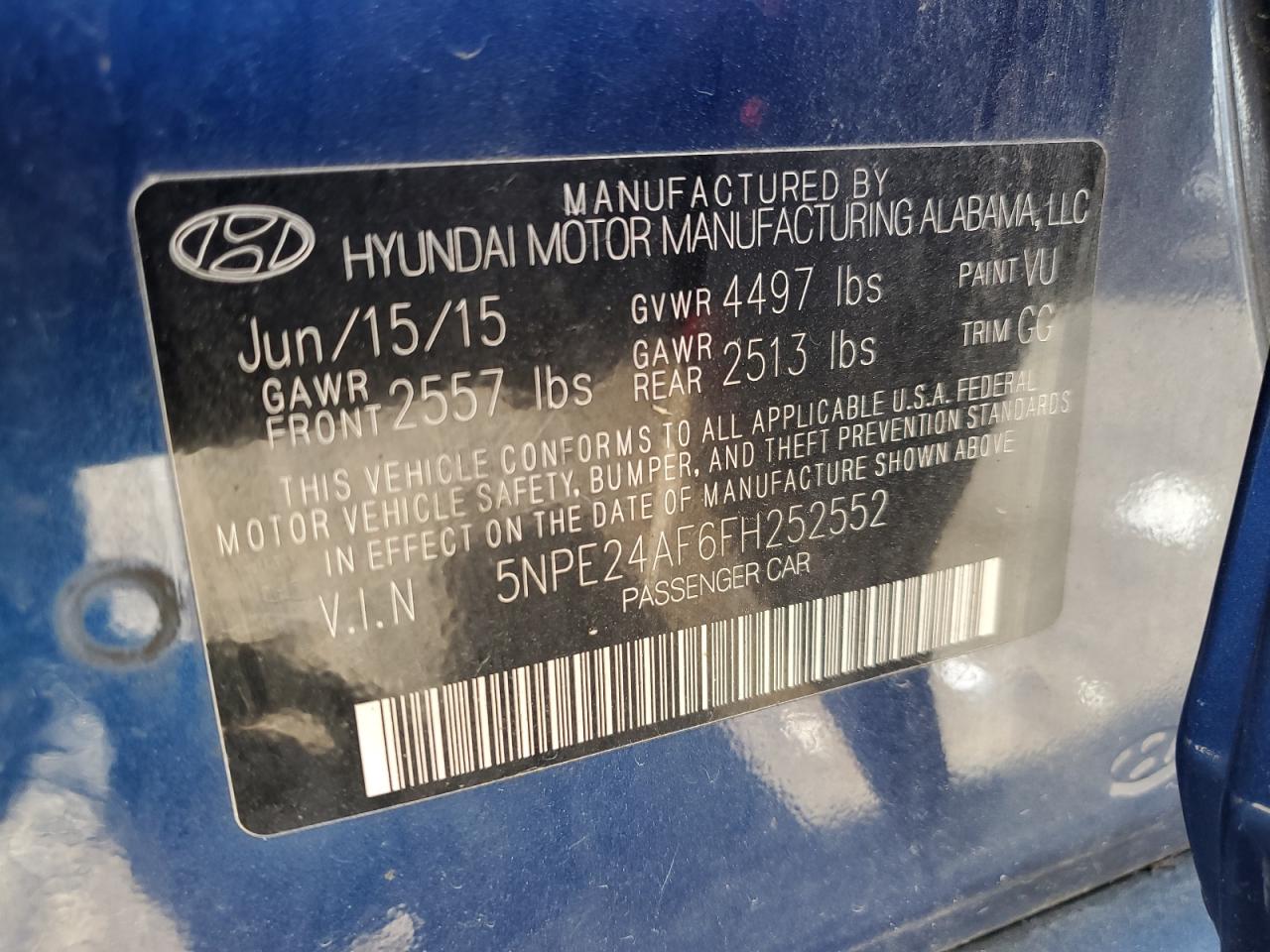 5NPE24AF6FH252552 2015 Hyundai Sonata Se