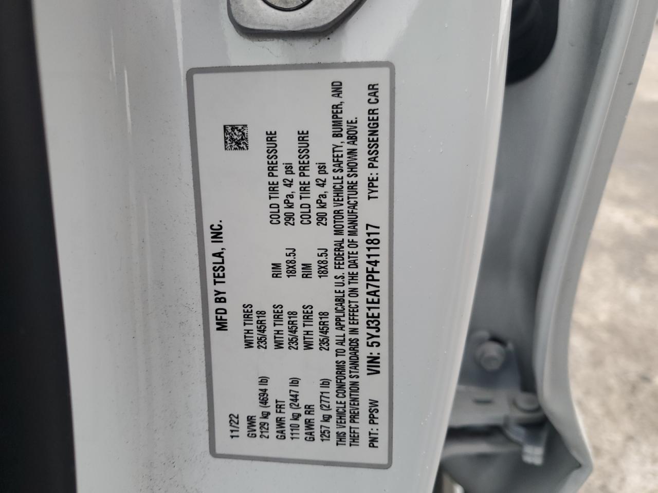 5YJ3E1EA7PF411817 2023 Tesla Model 3