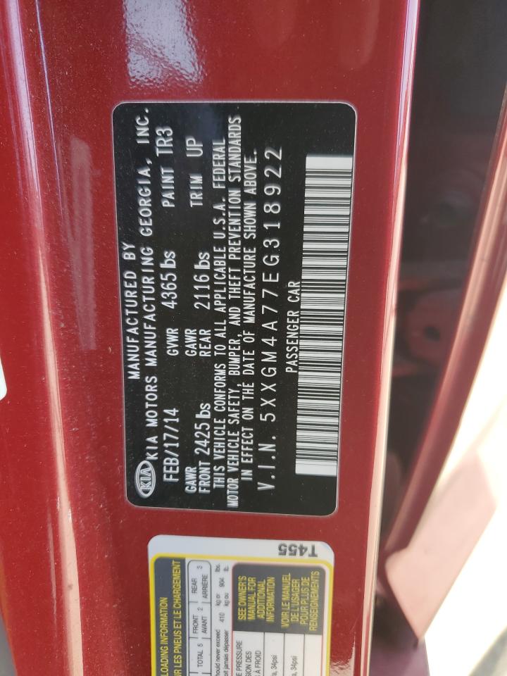 5XXGM4A77EG318922 2014 Kia Optima Lx