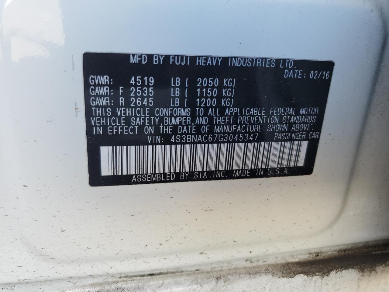 4S3BNAC67G3045347 2016 Subaru Legacy 2.5I Premium