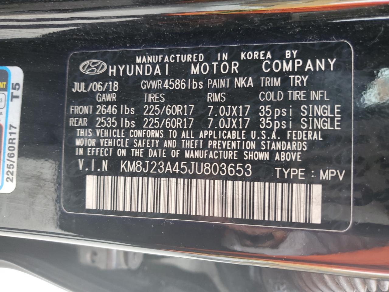 KM8J23A45JU803653 2018 Hyundai Tucson Se