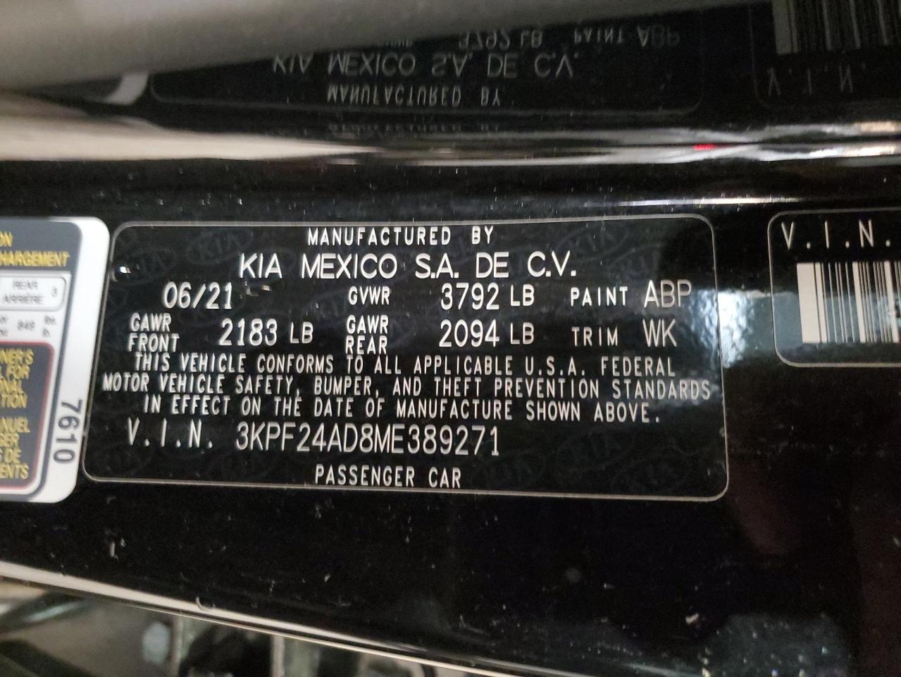 3KPF24AD8ME389271 2021 Kia Forte Fe