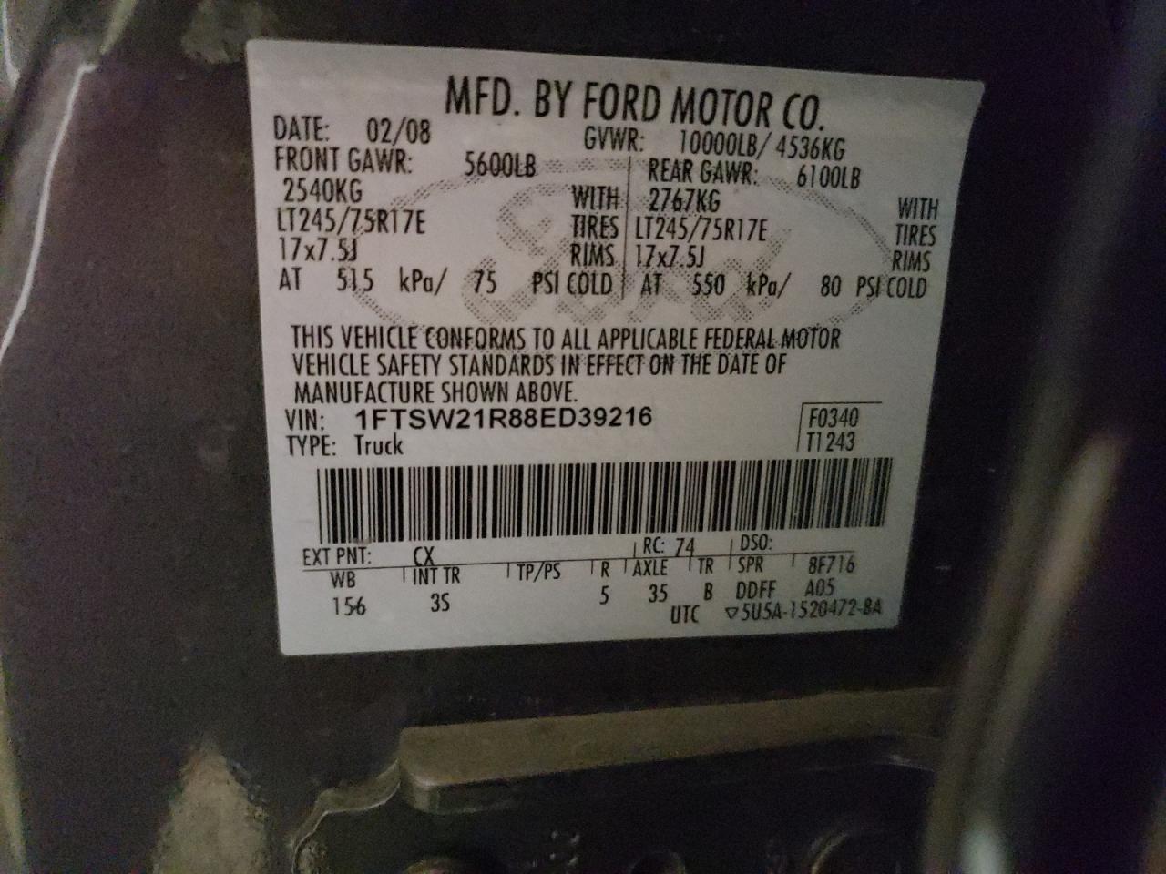 1FTSW21R88ED39216 2008 Ford F250 Super Duty