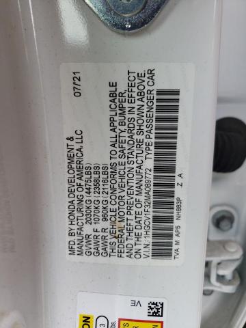 2021 Honda Accord Sport VIN: 1HGCV1F32MA089772 Lot: 55422214