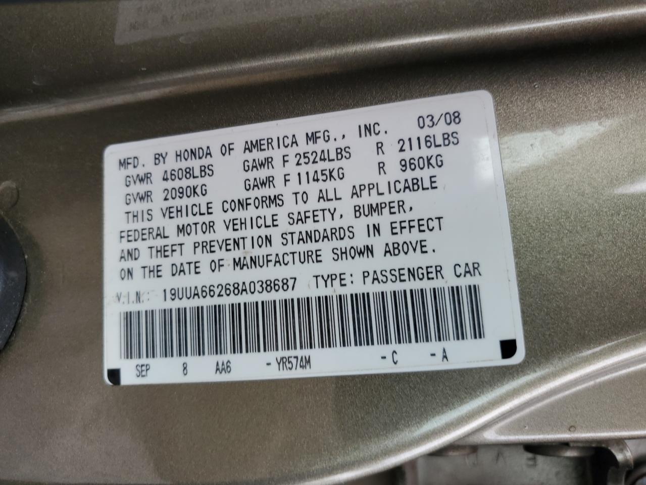 19UUA66268A038687 2008 Acura Tl