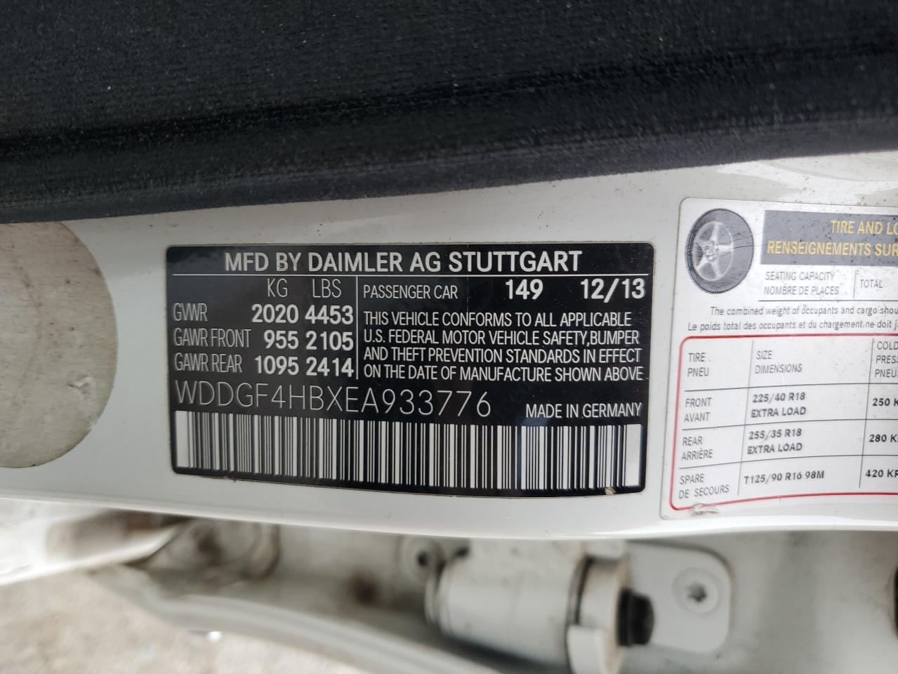 WDDGF4HBXEA933776 2014 Mercedes-Benz C 250