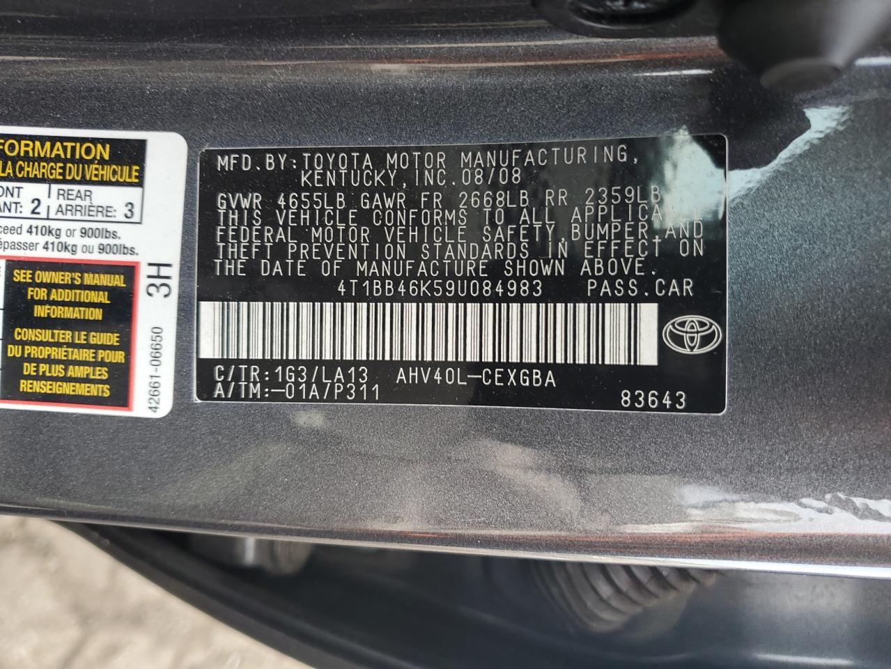 4T1BB46K59U084983 2009 Toyota Camry Hybrid