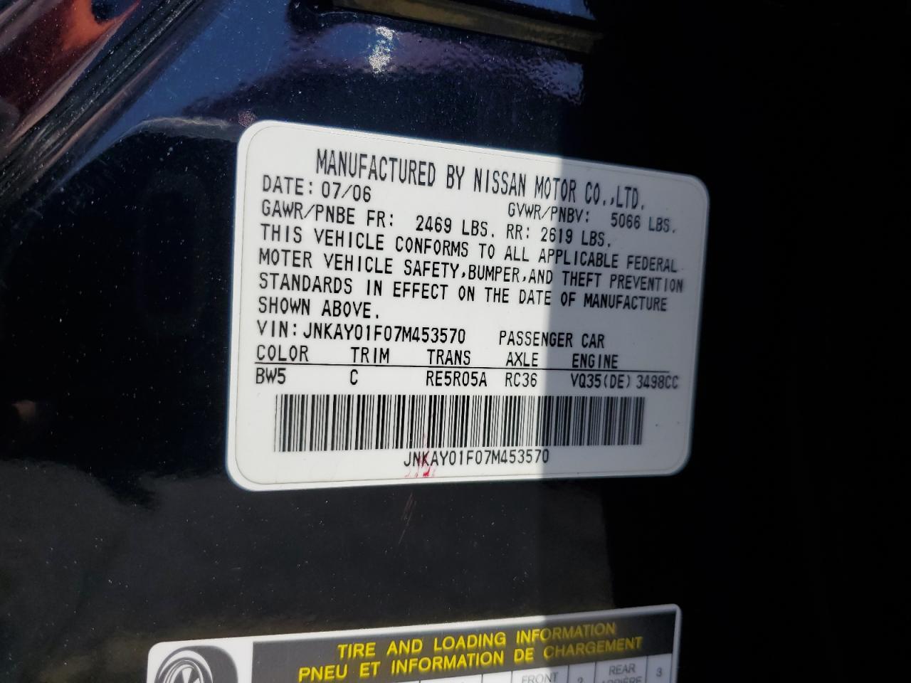 JNKAY01F07M453570 2007 Infiniti M35 Base