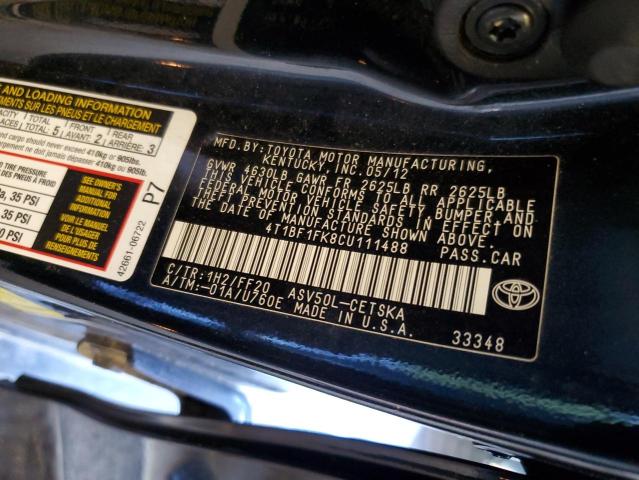 2012 Toyota Camry Base VIN: 4T1BF1FK8CU111488 Lot: 56309394