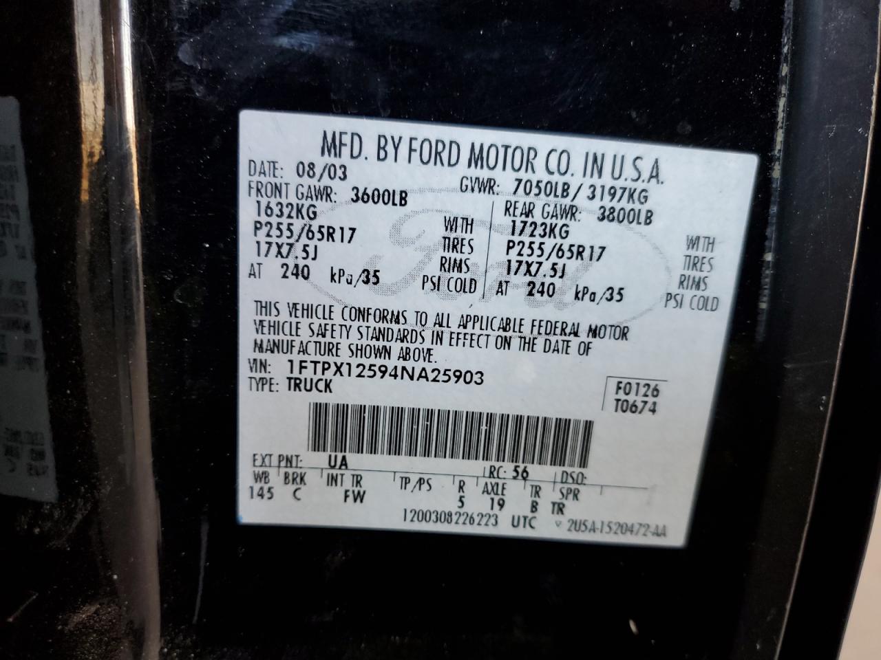 1FTPX12594NA25903 2004 Ford F150