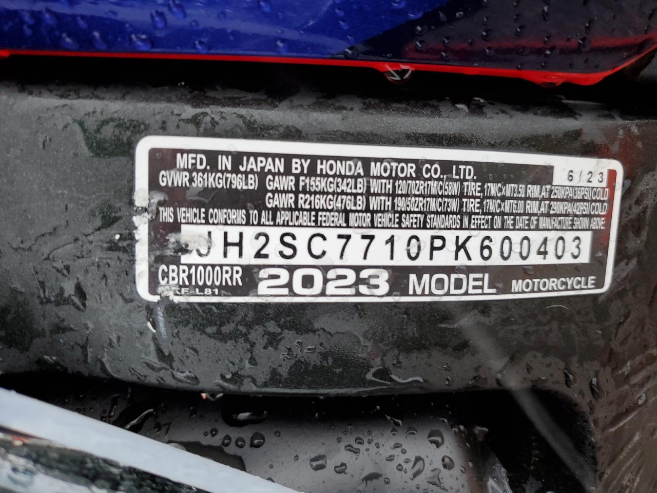 JH2SC7710PK600403 2023 Honda Cbr1000 Rr