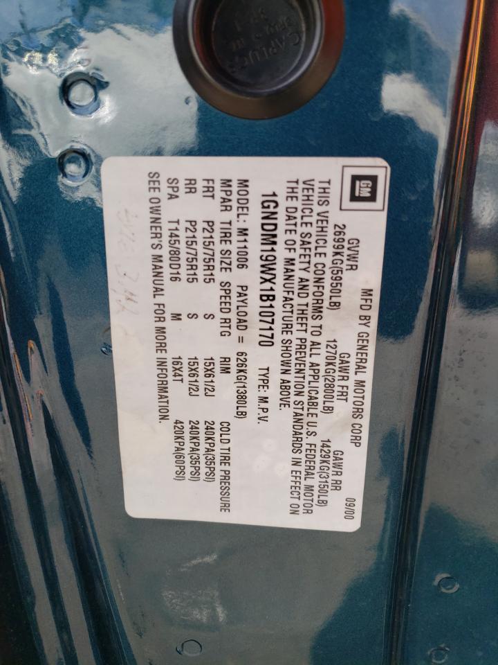 1GNDM19WX1B107170 2001 Chevrolet Astro