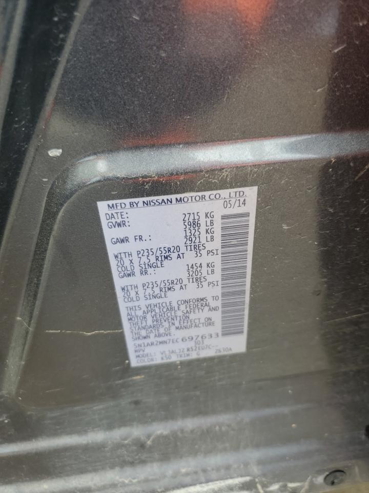 2014 Nissan Pathfinder S vin: 5N1AR2MN7EC697633