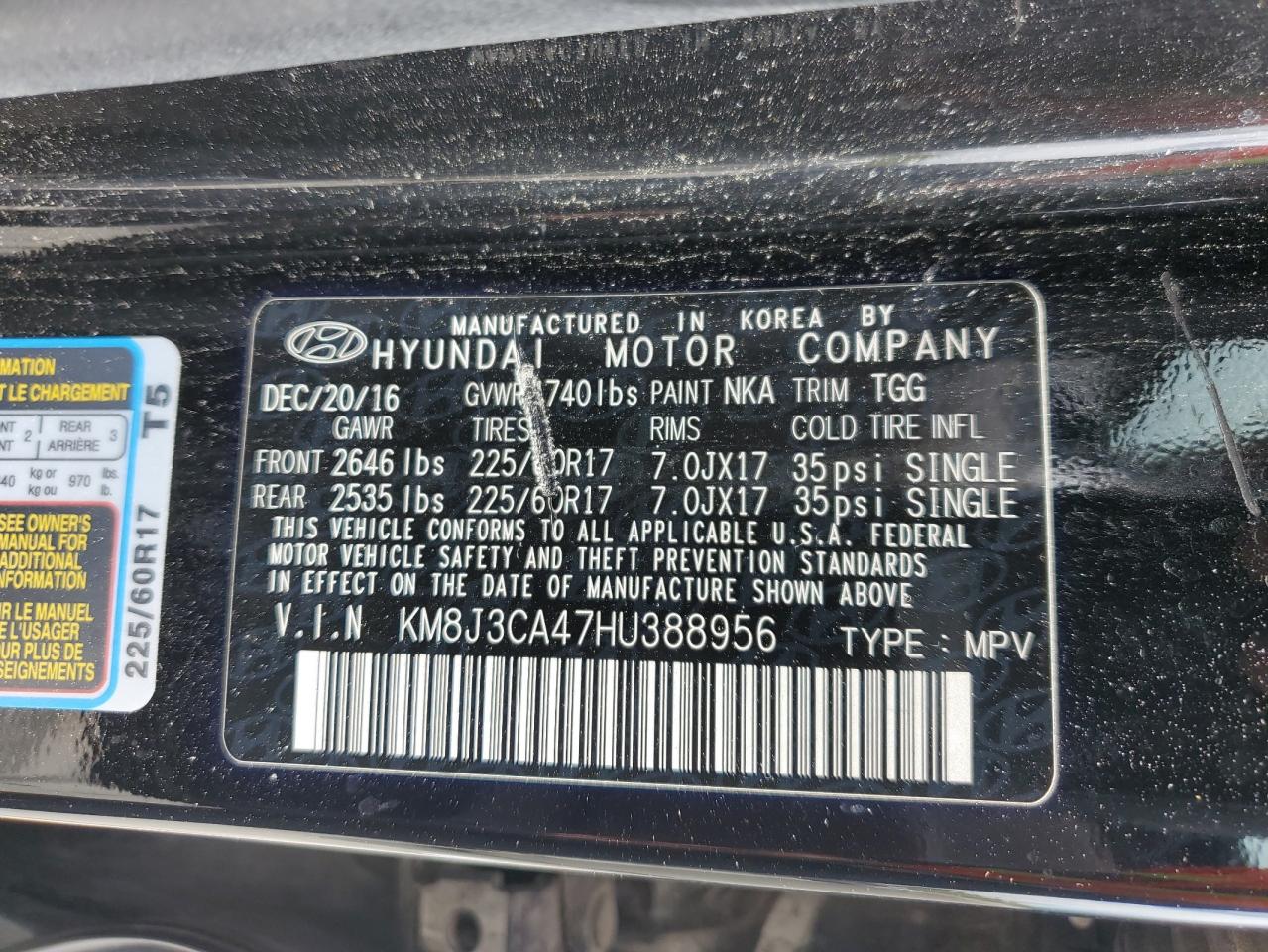 KM8J3CA47HU388956 2017 Hyundai Tucson Limited