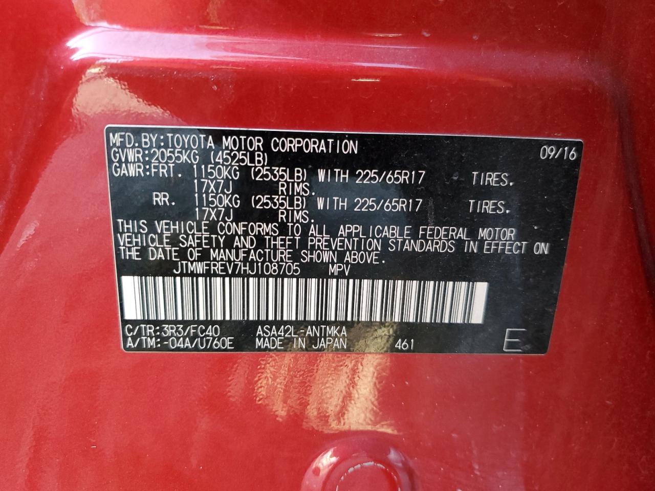 JTMWFREV7HJ108705 2017 Toyota Rav4 Xle