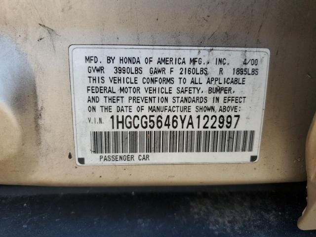 2000 Honda Accord Lx VIN: 1HGCG5646YA122997 Lot: 56147904