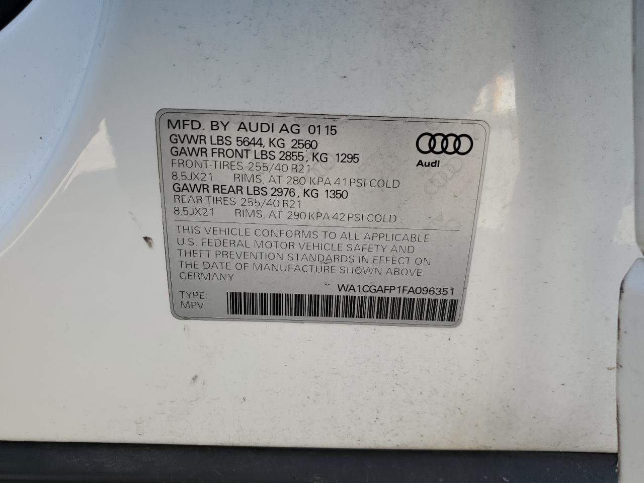 WA1CGAFP1FA096351 2015 Audi Sq5 Premium Plus