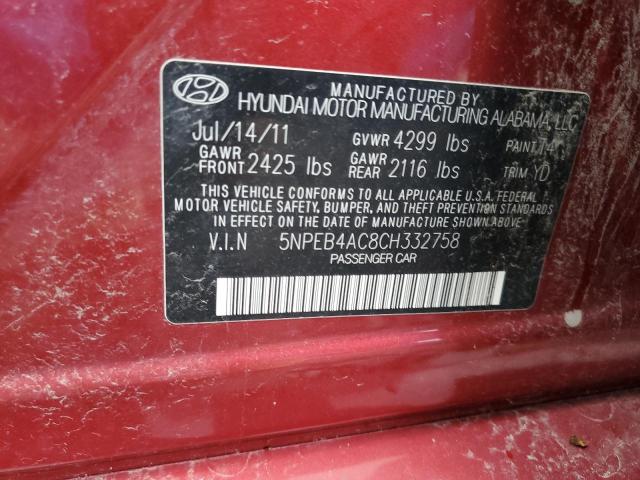 Lot #2505406897 2012 HYUNDAI SONATA GLS salvage car