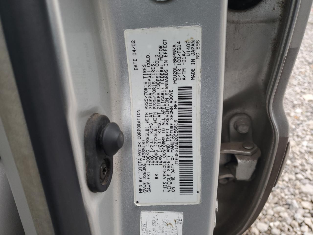 JTEGF21A820056816 2002 Toyota Highlander Limited