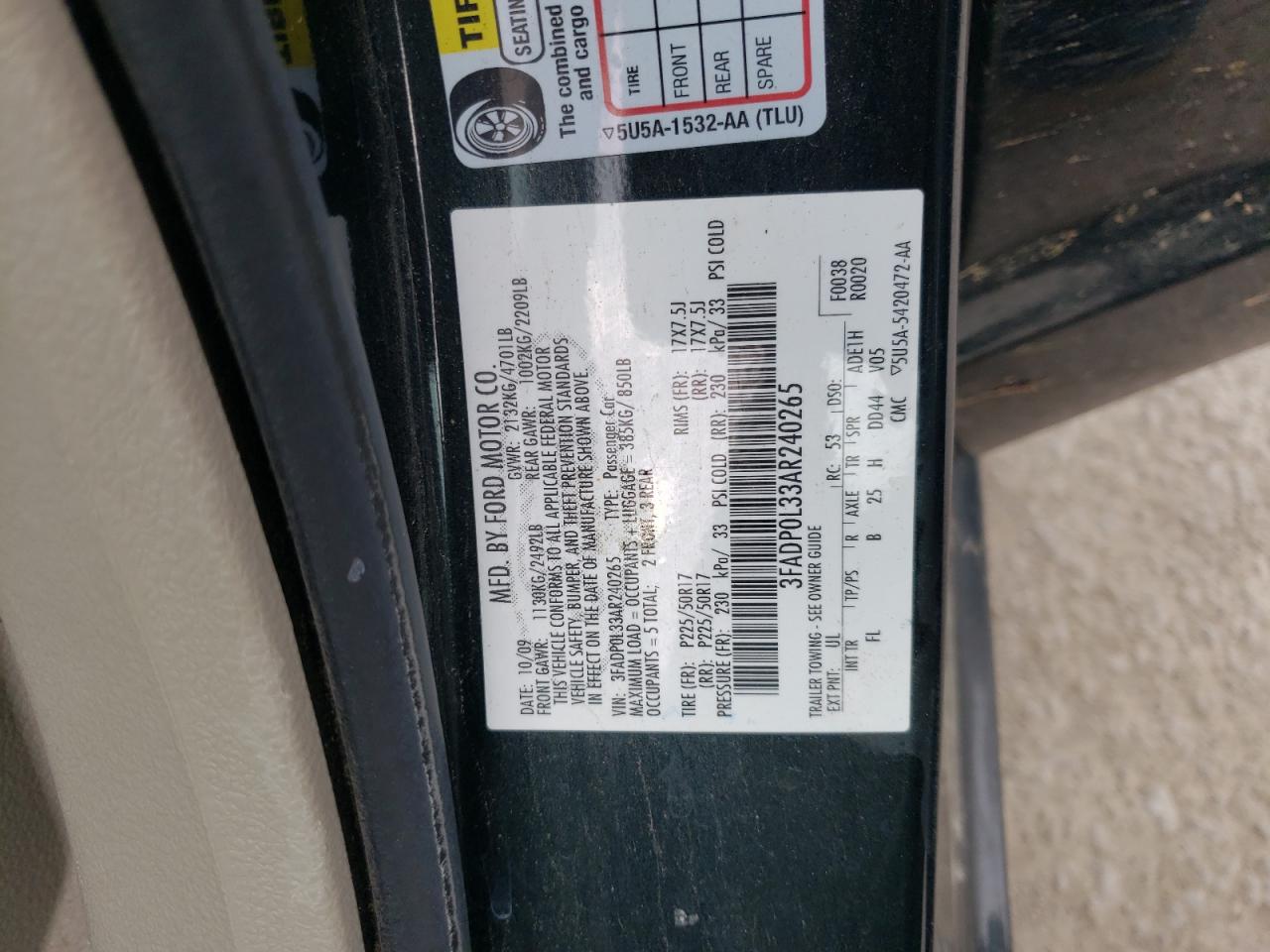 3FADP0L33AR240265 2010 Ford Fusion Hybrid