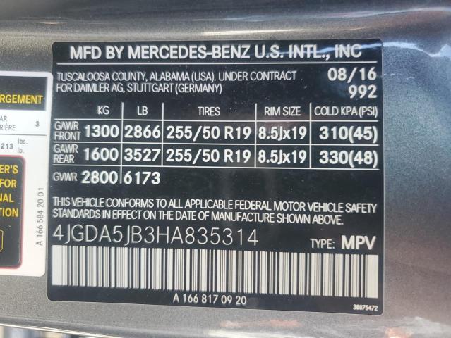 2017 Mercedes-Benz Gle 350 VIN: 4JGDA5JB3HA835314 Lot: 55331774