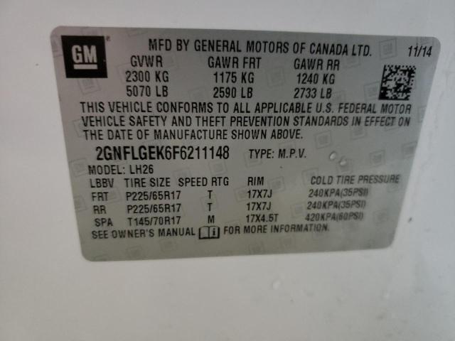 2015 Chevrolet Equinox Lt VIN: 2GNFLGEK6F6211148 Lot: 53932134