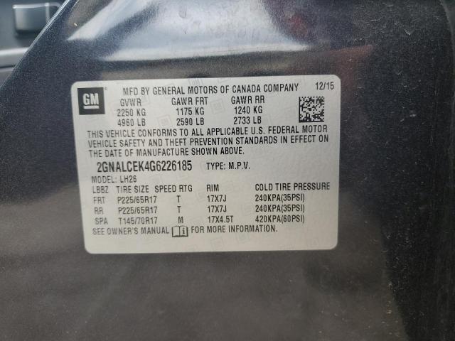 2016 Chevrolet Equinox Lt VIN: 2GNALCEK4G6226185 Lot: 54651674