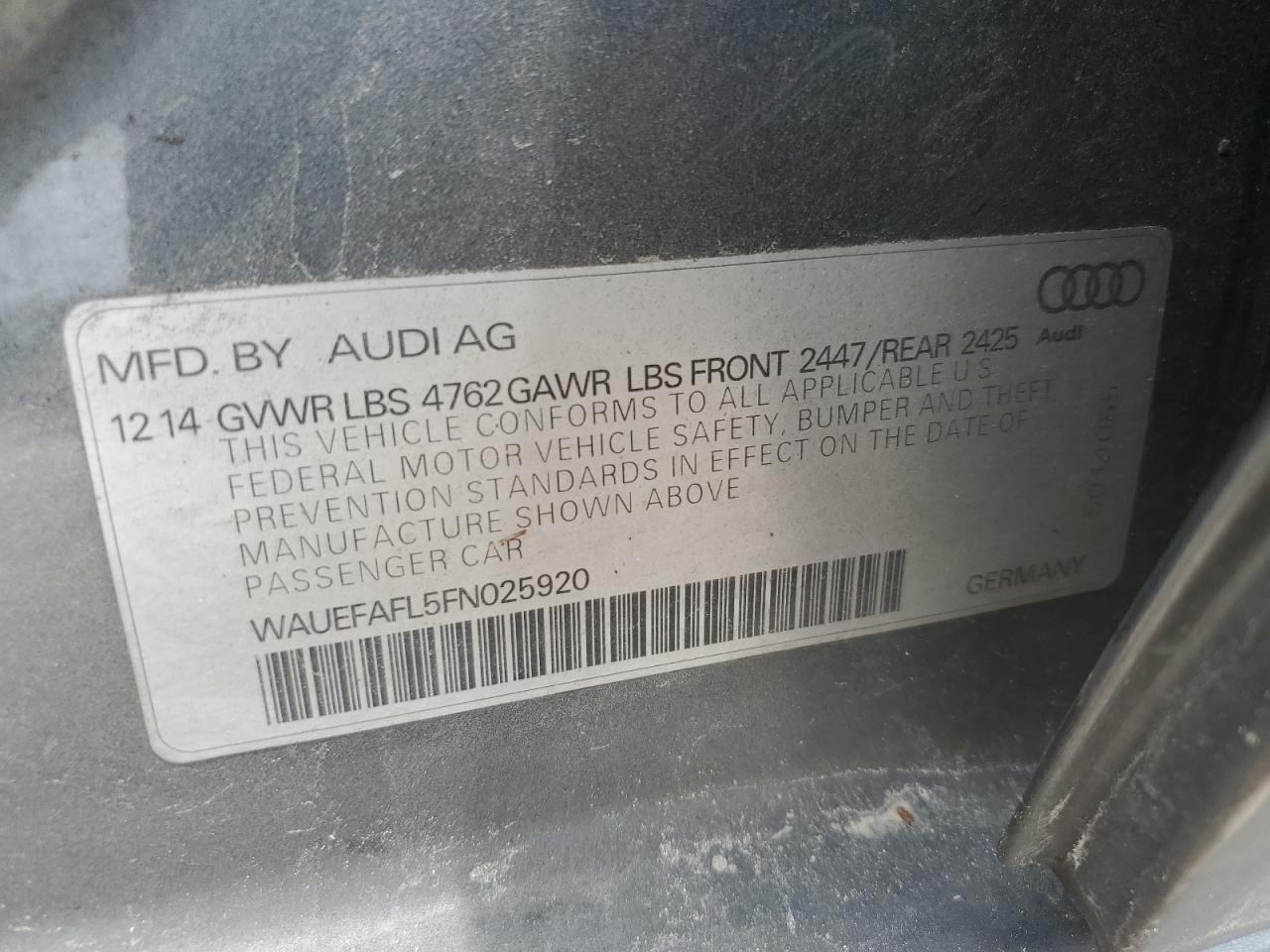 WAUEFAFL5FN025920 2015 Audi A4 Premium Plus
