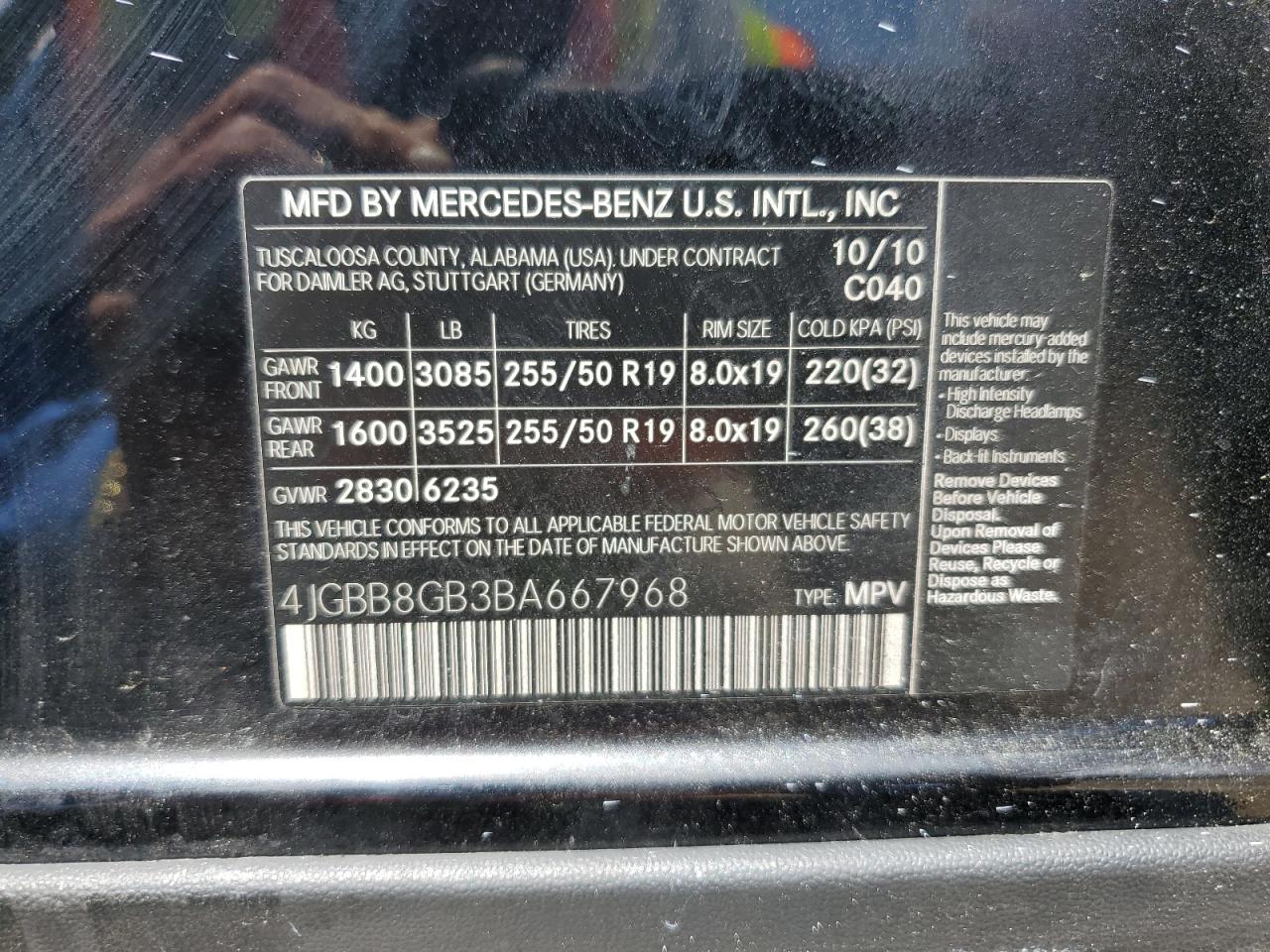 4JGBB8GB3BA667968 2011 Mercedes-Benz Ml 350 4Matic