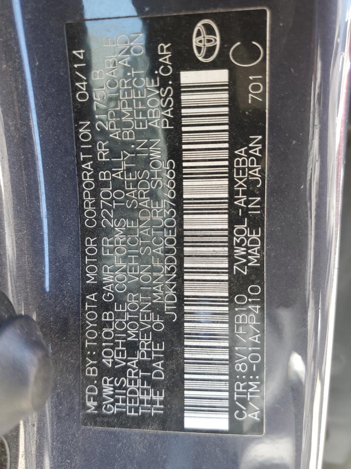 JTDKN3DU0E0376665 2014 Toyota Prius