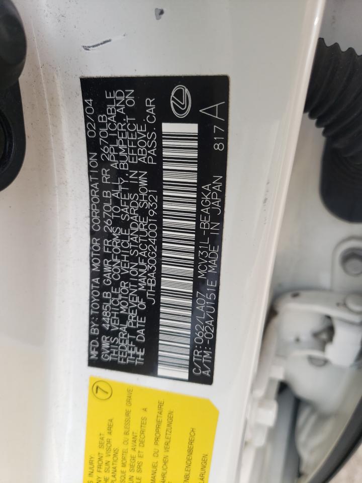 JTHBA30G240019321 2004 Lexus Es 330