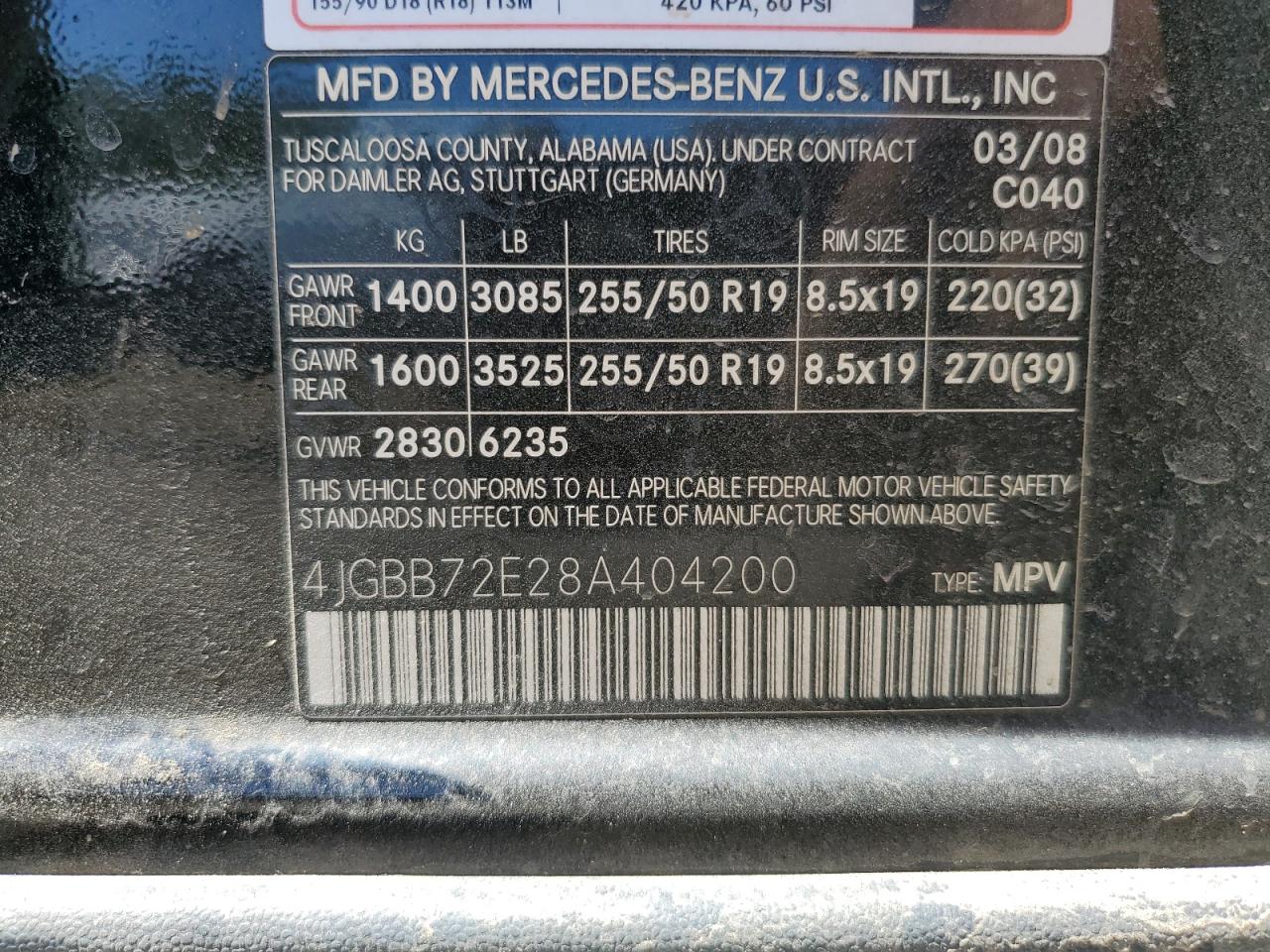 4JGBB72E28A404200 2008 Mercedes-Benz Ml 550