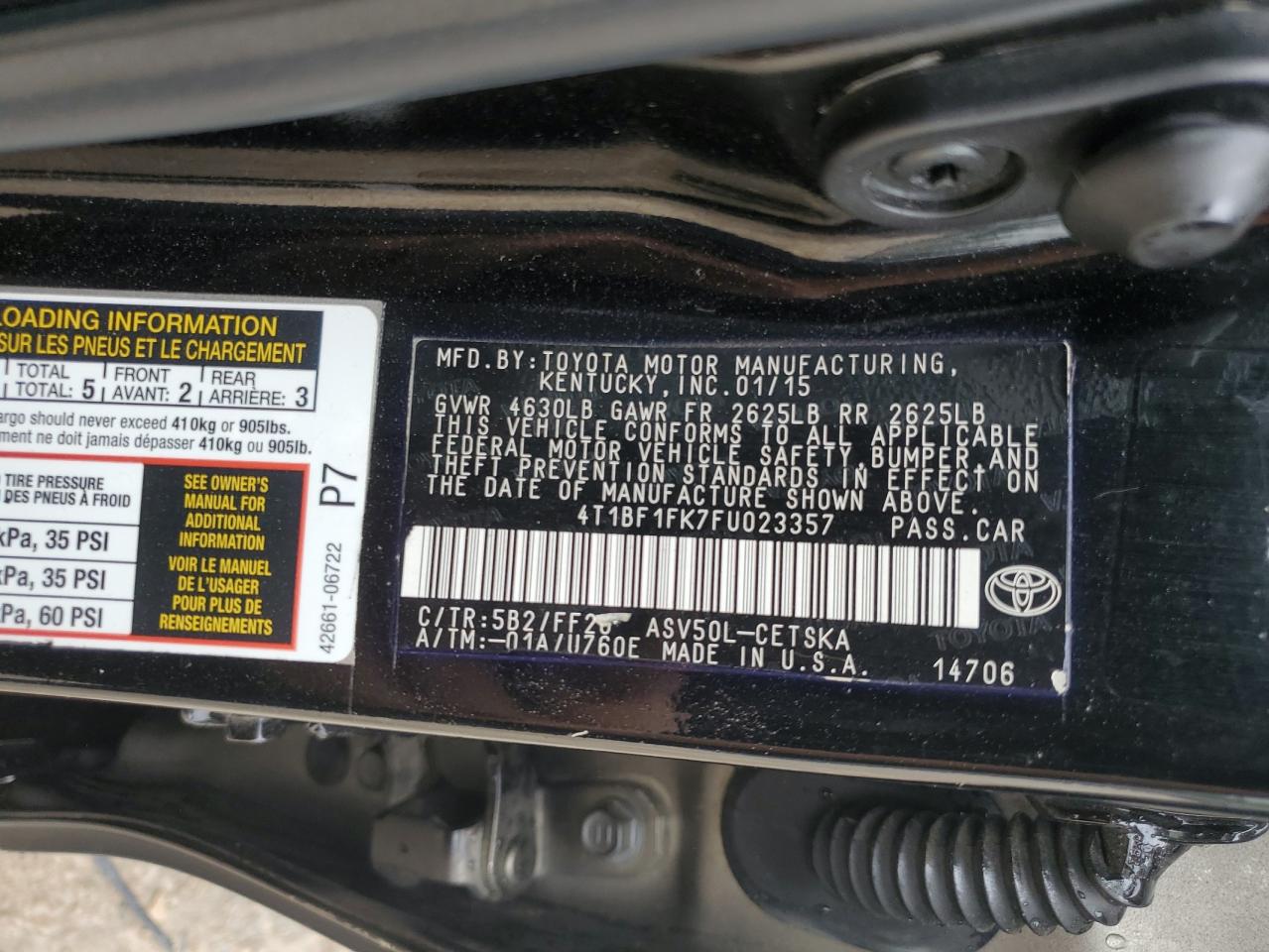 4T1BF1FK7FU023357 2015 Toyota Camry Le