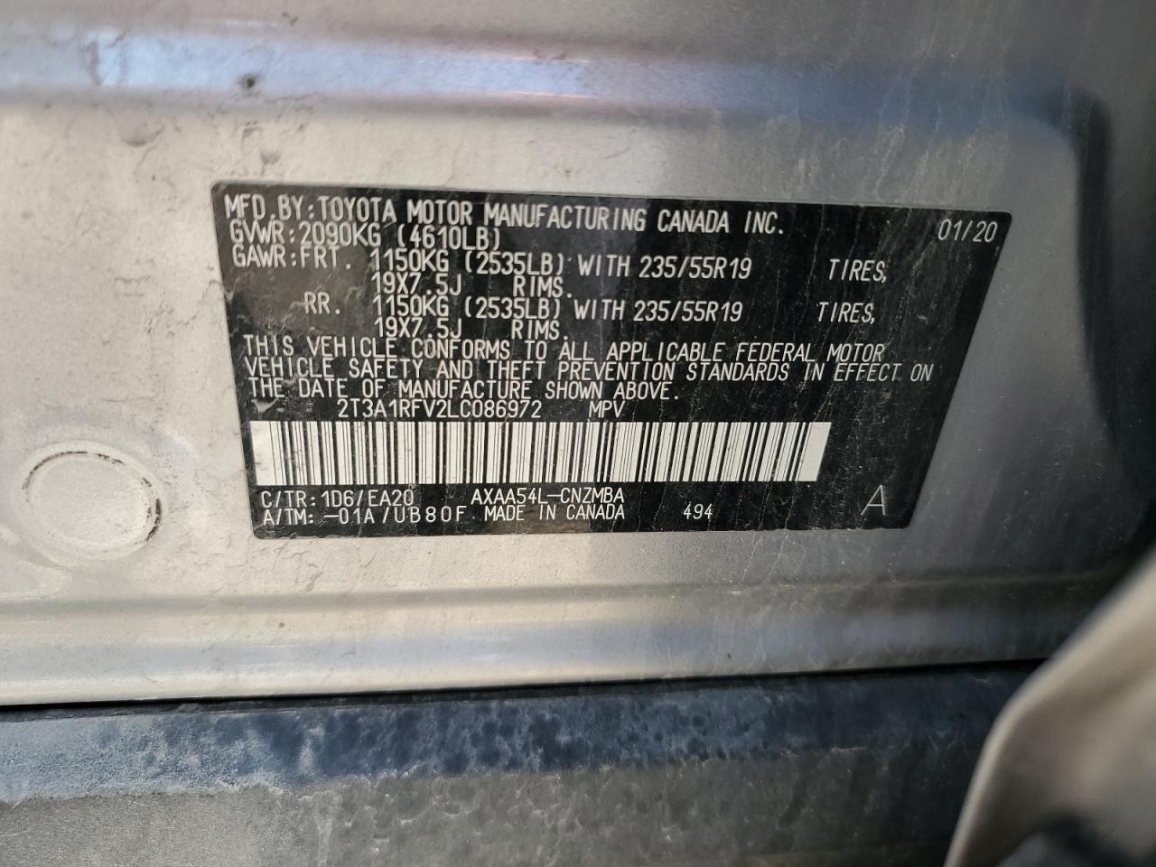 2T3A1RFV2LC086972 2020 Toyota Rav4 Xle Premium