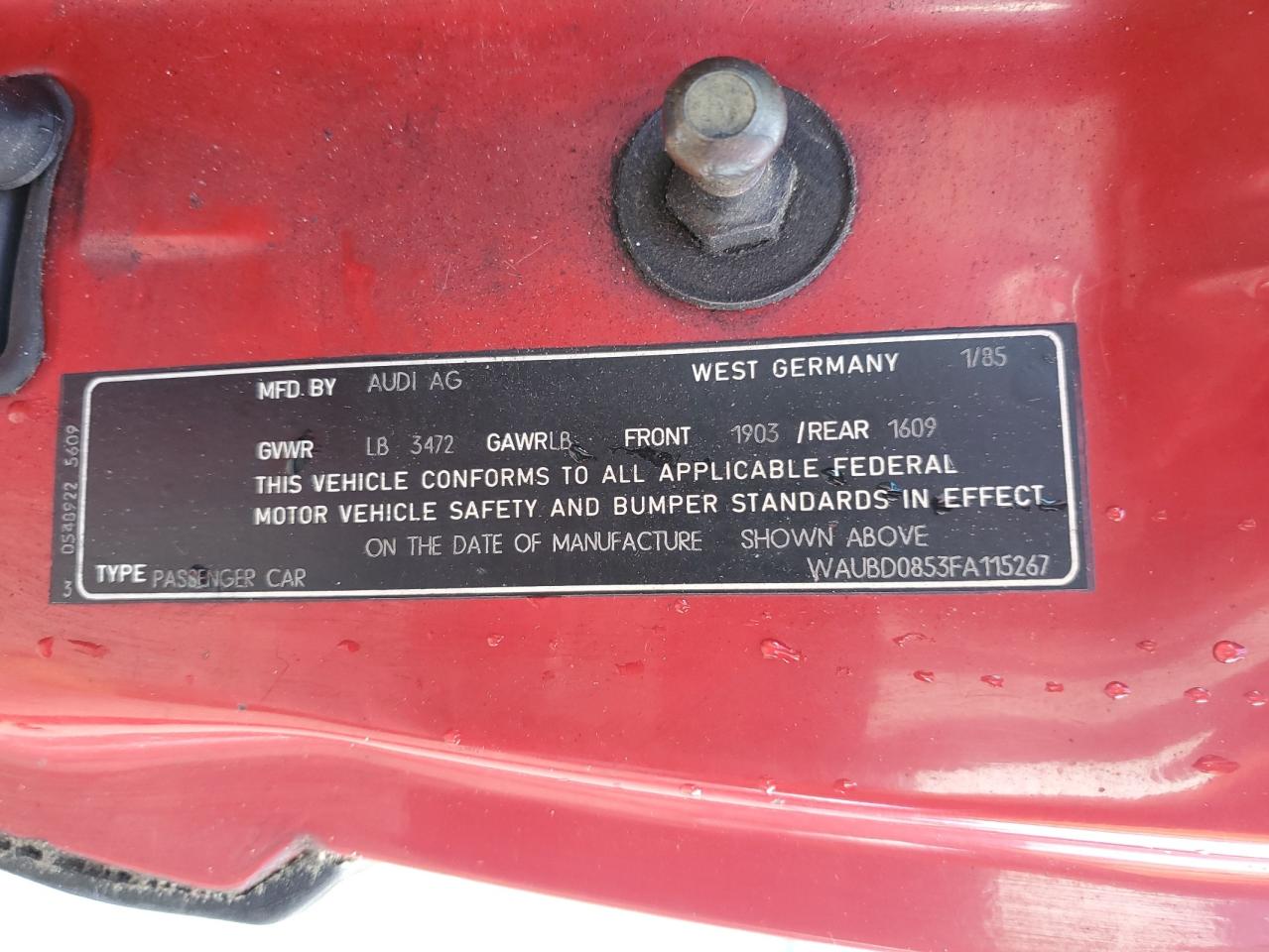 WAUBD0853FA115267 1985 Audi Custom