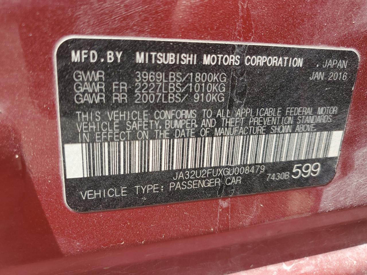 JA32U2FUXGU008479 2016 Mitsubishi Lancer Es