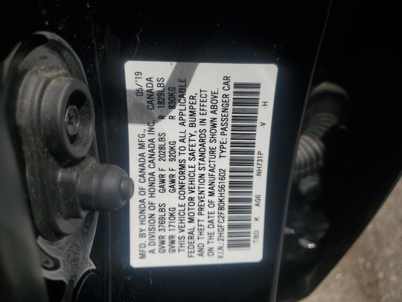 2HGFC2F80KH561602 2019 Honda Civic Sport