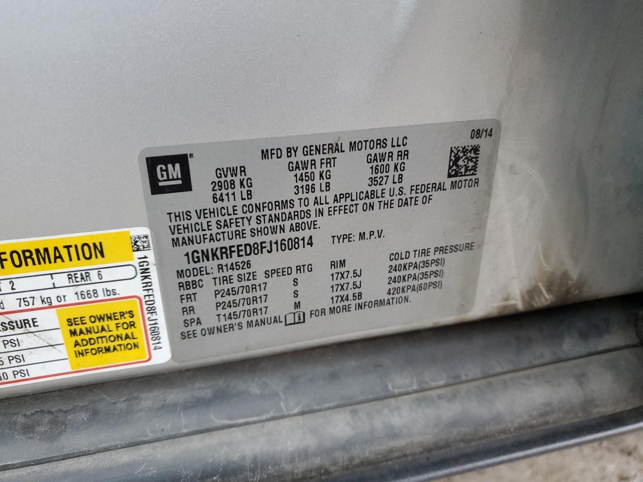 1GNKRFED8FJ160814 2015 Chevrolet Traverse Ls