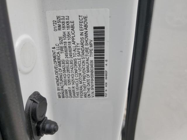 2022 Honda Pilot Exl VIN: 5FNYF6H59NB034936 Lot: 53119324