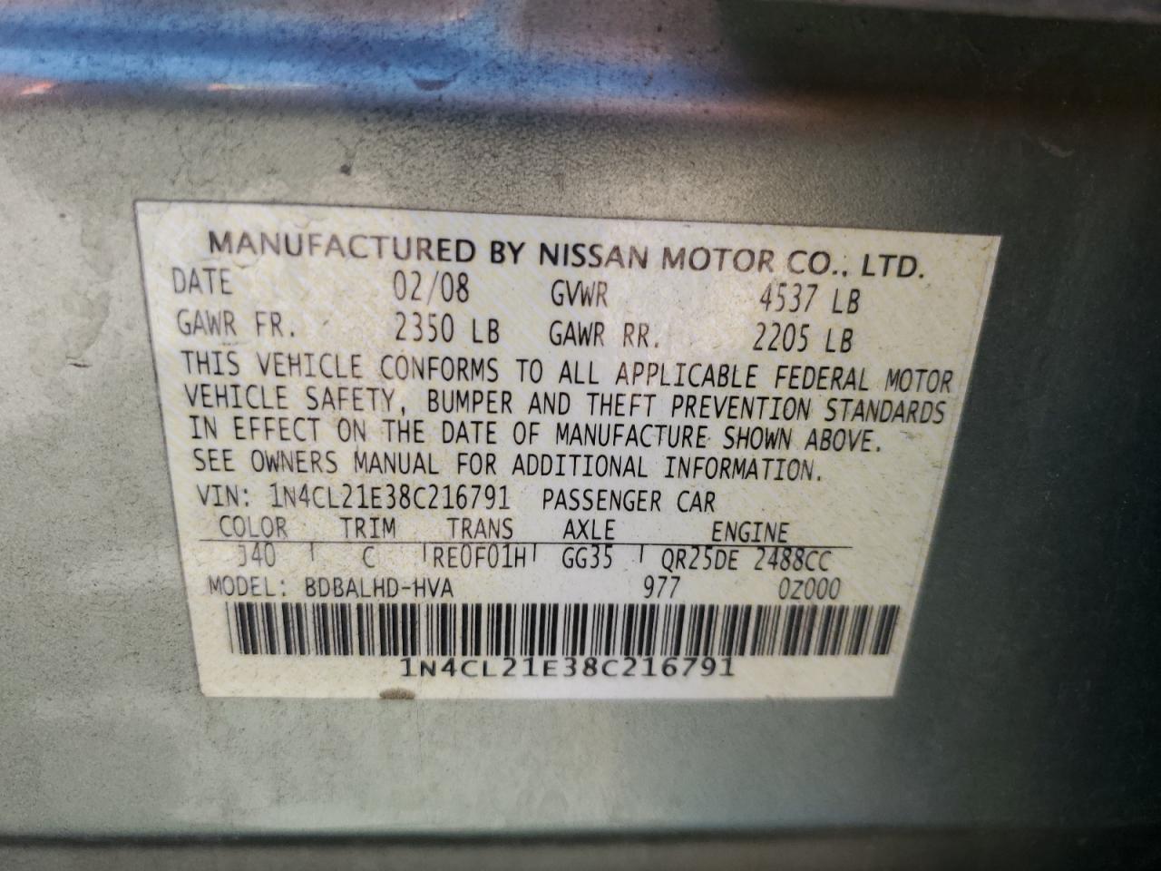 1N4CL21E38C216791 2008 Nissan Altima Hybrid