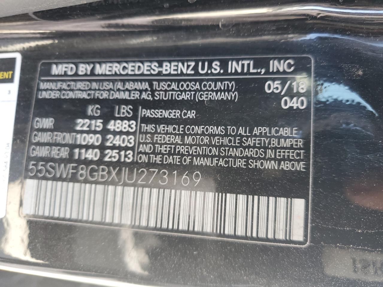 2018 Mercedes-Benz C 63 Amg vin: 55SWF8GBXJU273169